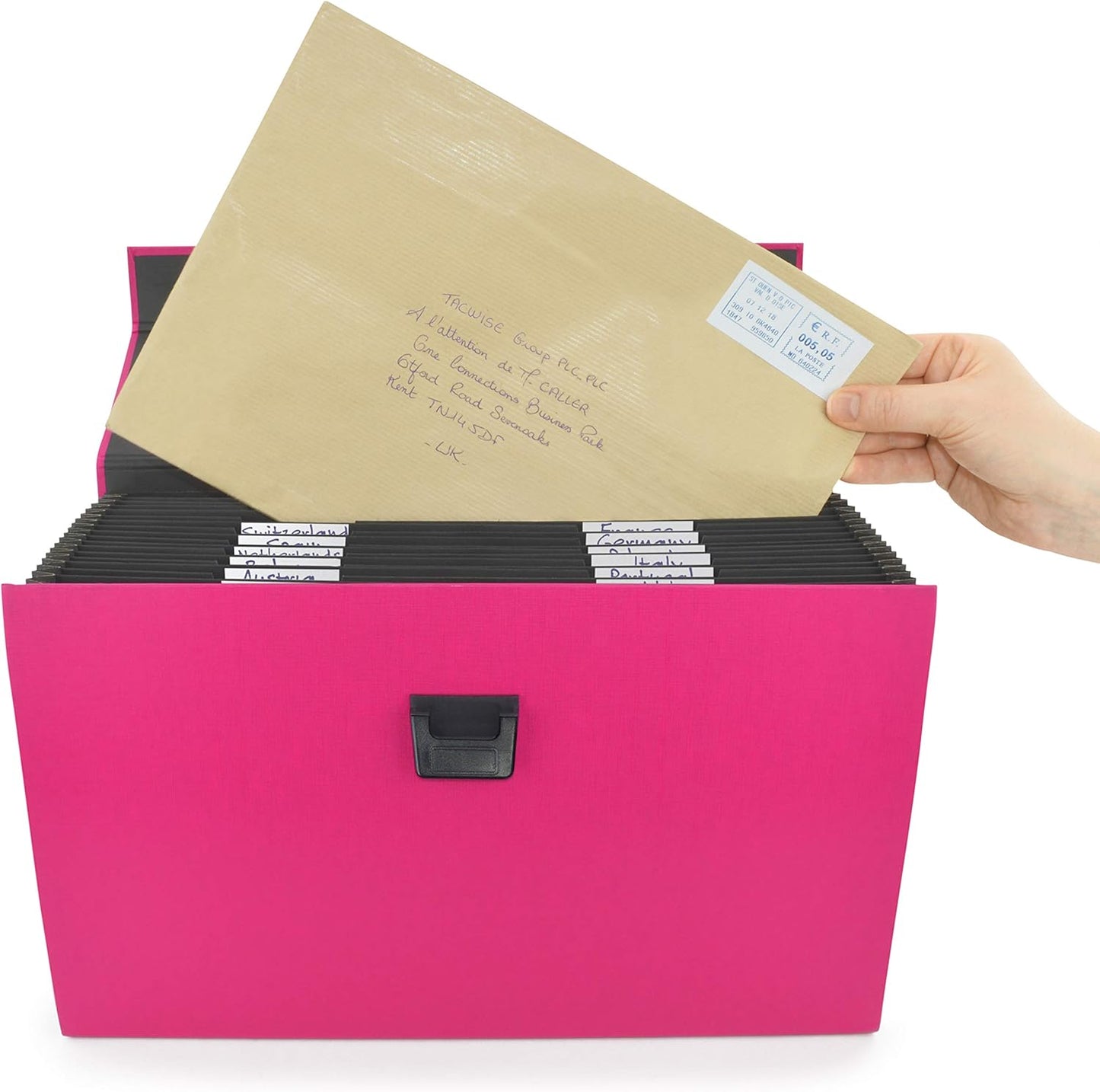 Rapesco 1554 Expanding Box File Document Organiser 19 Pocket, A4+, Hot Pink