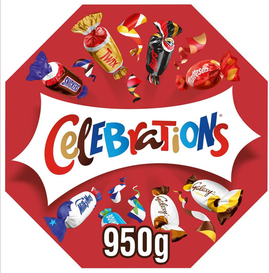 Celebrations Bulk Chocolate Box, 950g, Assorted Chocolates Box with Mini Chocolate Bars & Biscuits, Chocolate Valentines Gifts for Him or Her