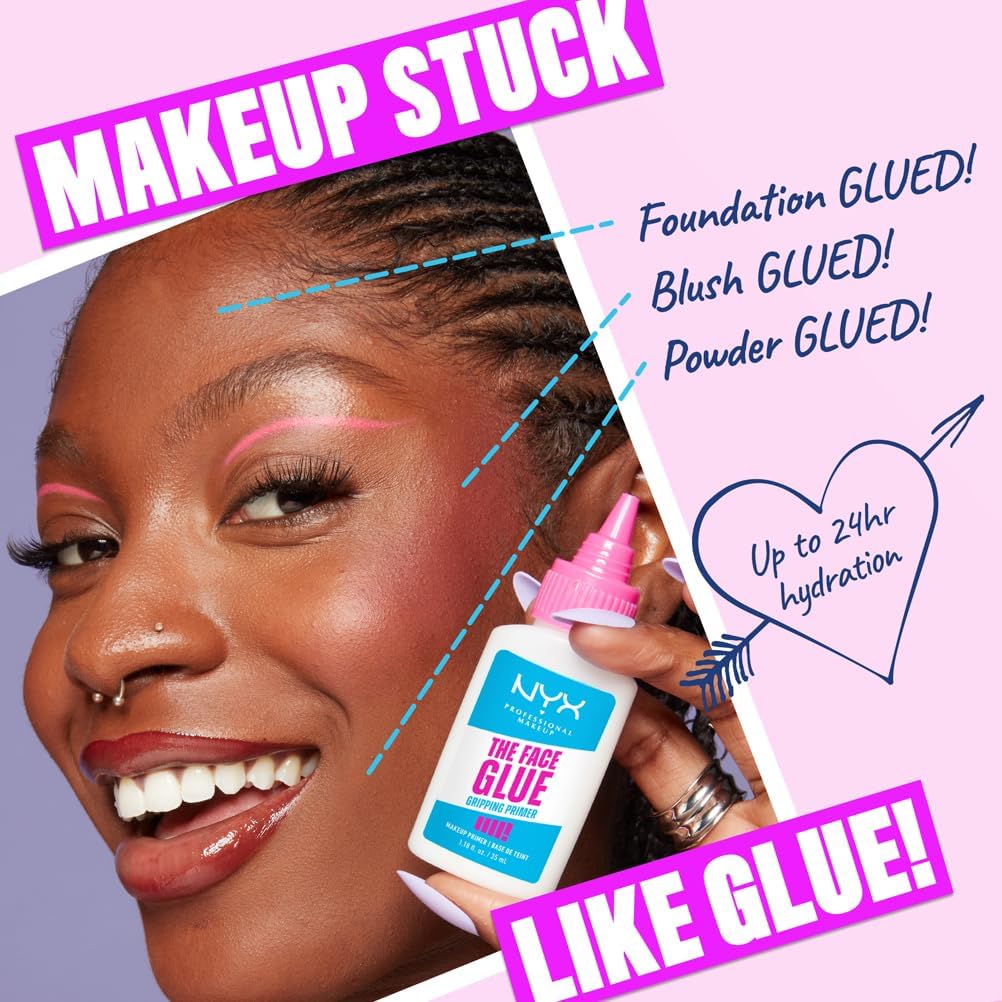NYX Professional Makeup Face Primer, Gripping Primer, Offers Up to 24HR Hydration, Long-lasting Wear, The Face Glue, 35ml