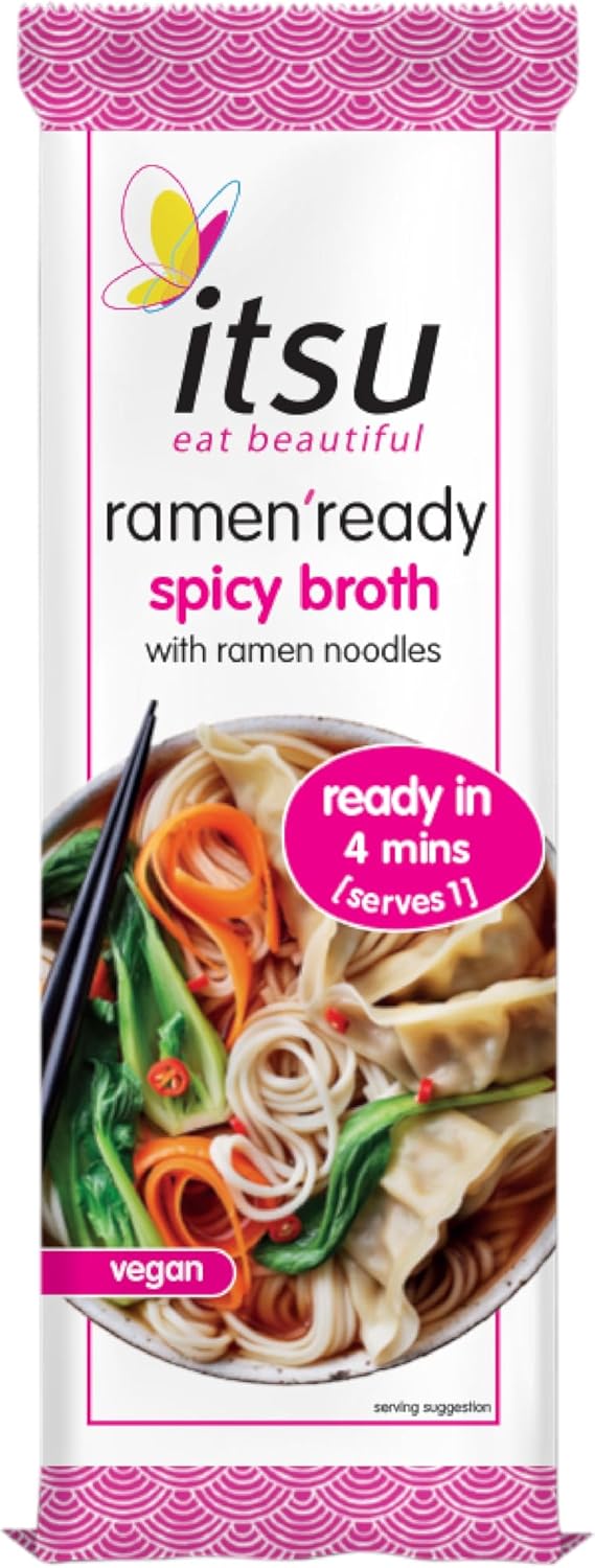 itsu Ramen Ready Noodles with Spicy Broth - Ribbon Tied Ramen Noodles from Japan in Spicy Broth - Multipack (6 Pack x 86g)