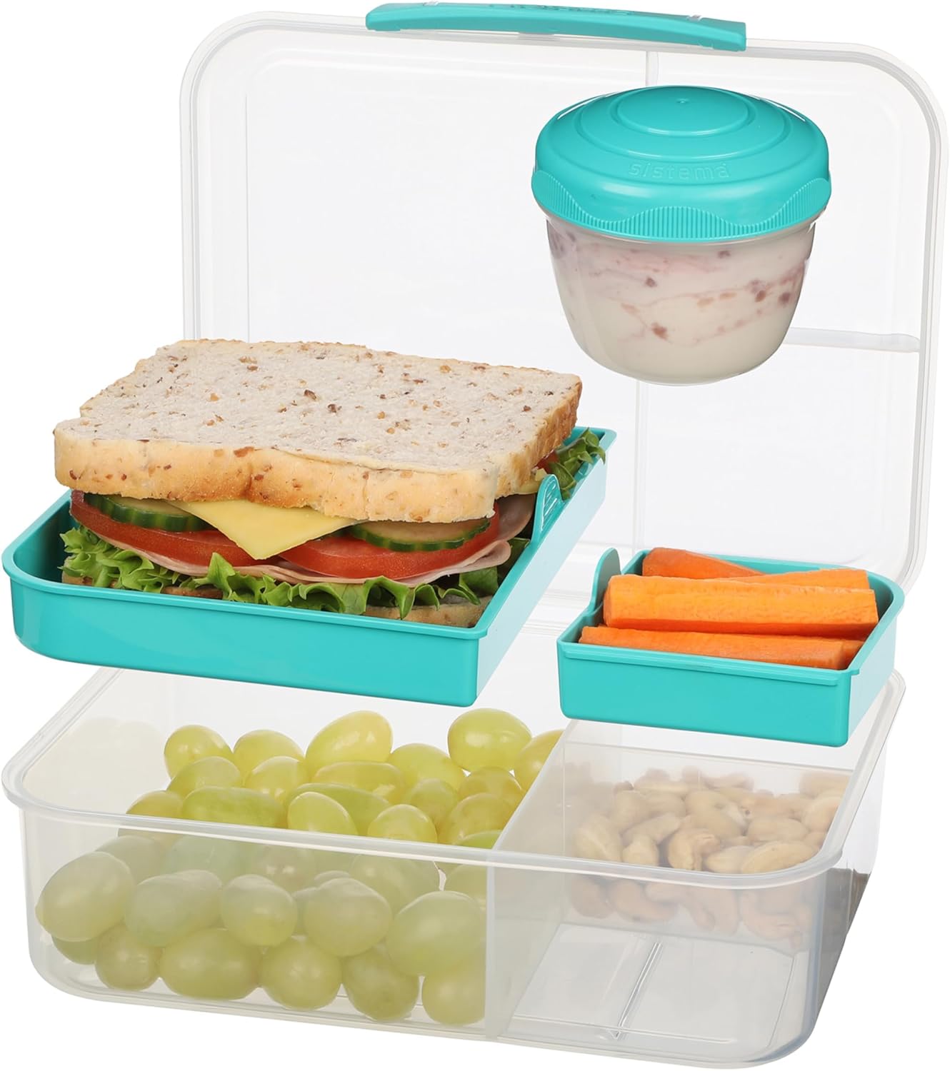 Sistema TO GO Bento Lunch | 1.65 L | School Lunch Box With Compartments & Snack Pot | BPA-Free | 1 Count | Minty Teal