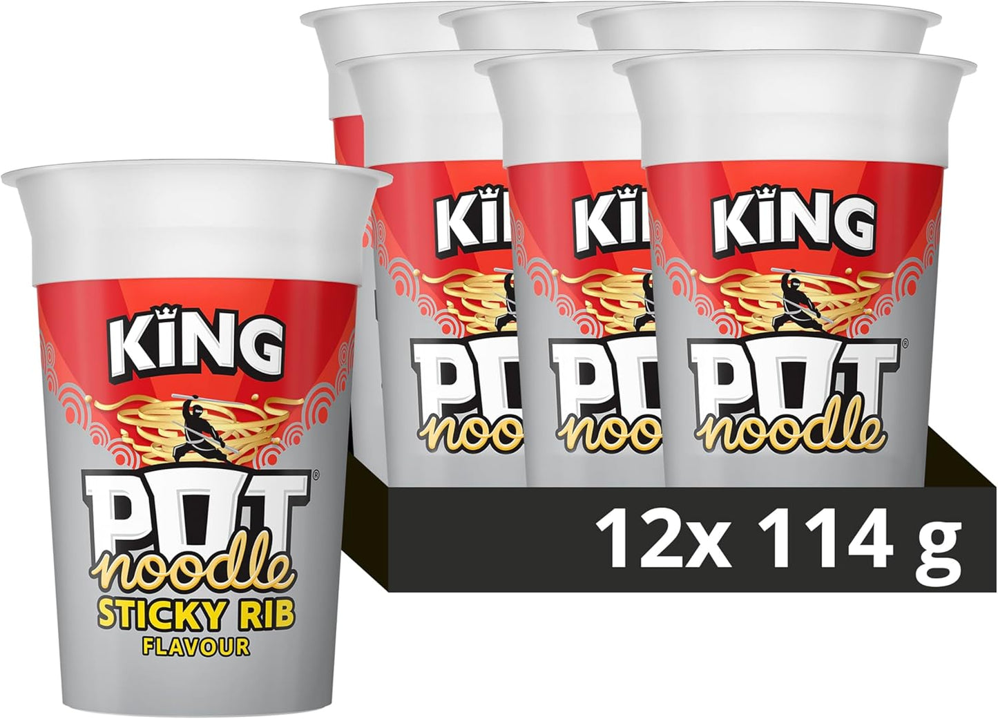Pot Noodle Sticky Rib King Pot instant vegan* snack quick to make noodles 12x 114 g
