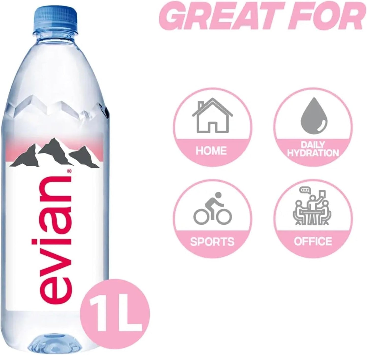 evian Still Mineral Water, 12 x 1 Litre