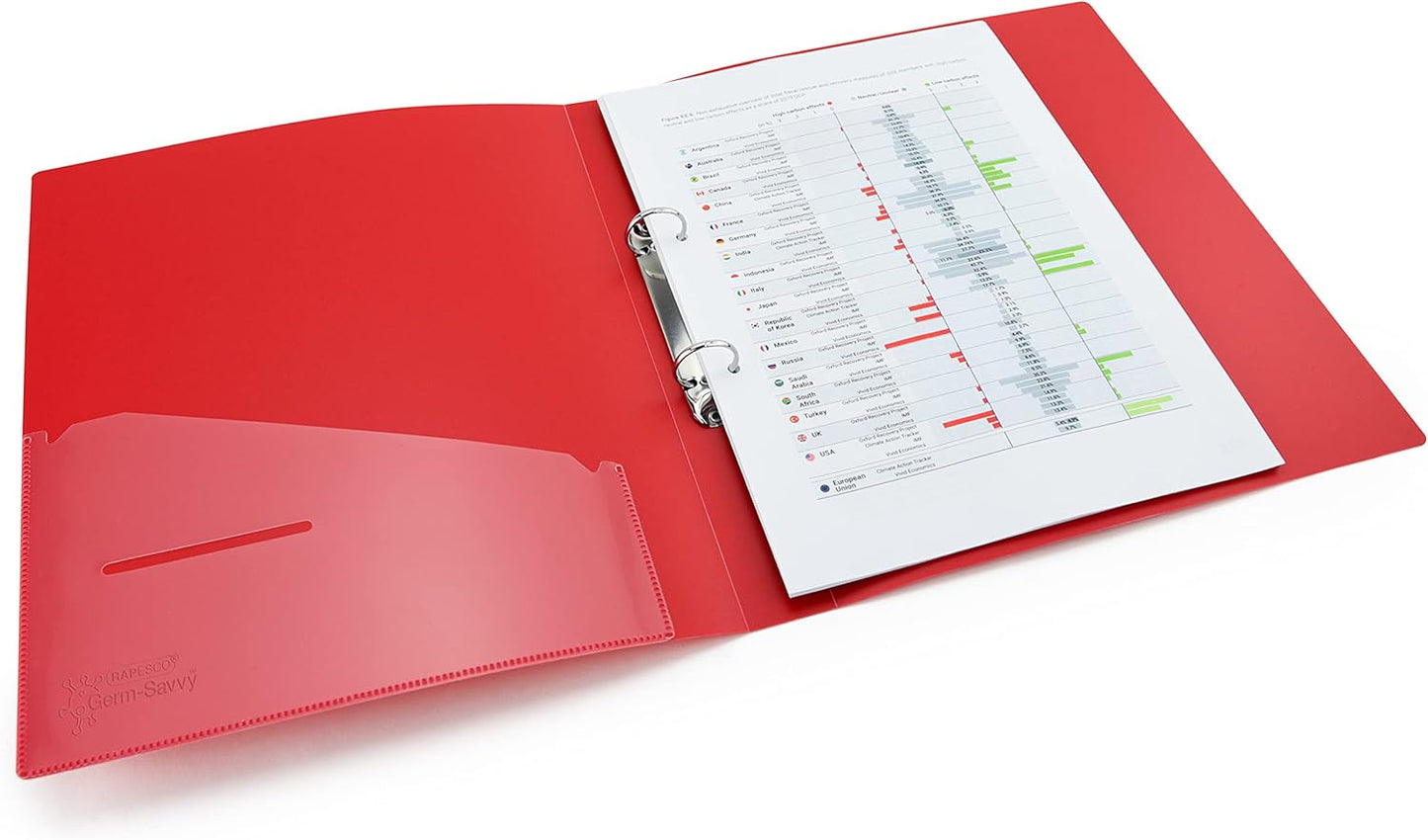 Rapesco 1661 2-Ring Binder with Antibacterial Protection, 35 mm Spine, A4, Red, Pack of 4