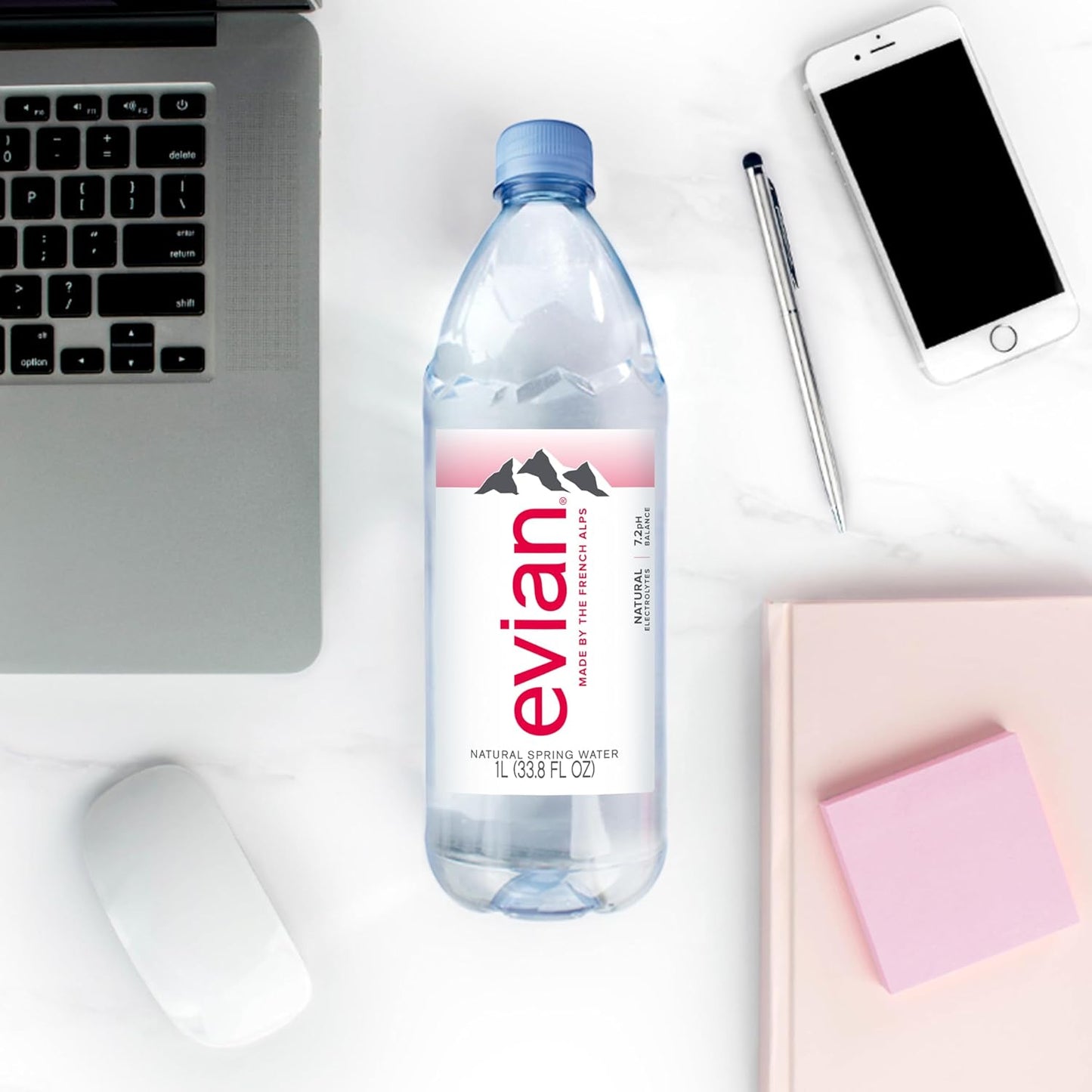 Evian Natural Spring Water, 1.0 Litre, 1000ml, 6-Count