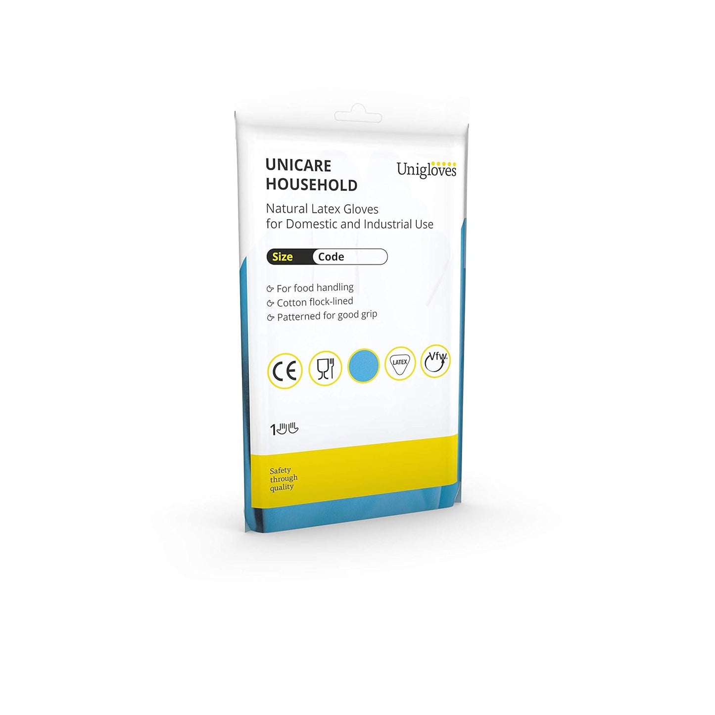 Unigloves Unicare Household Power-Free Reusable Household Latex Gloves, 1 Pair, Blue, Extra Large (UCHG3005B)