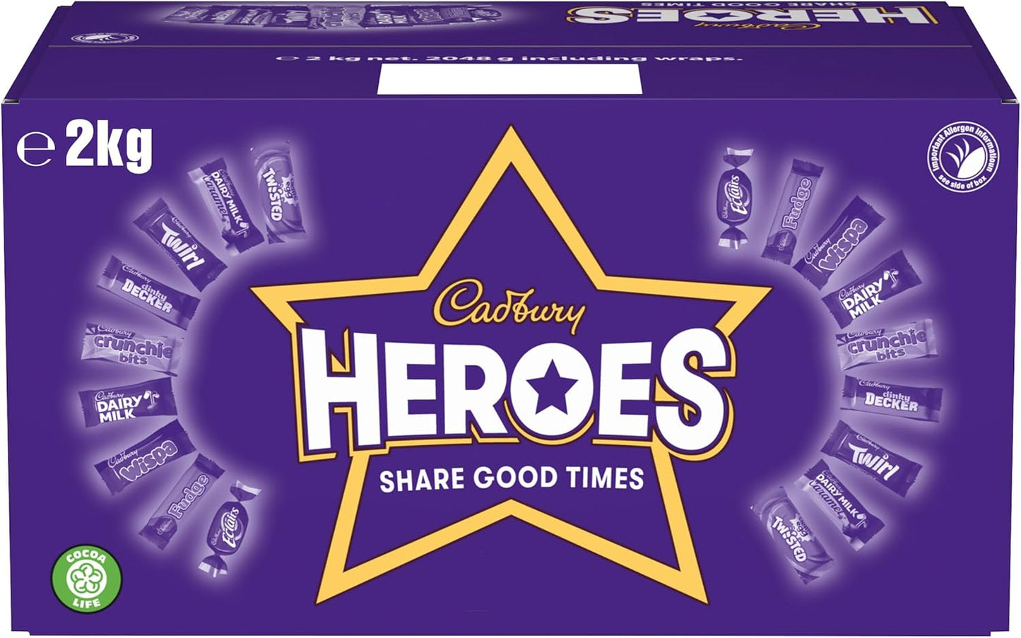 Cadbury Heroes Chocolate Bulk Share Box, Assorted Mini-Size Milk Chocolate Bars, 2 kg (Pack of 1)