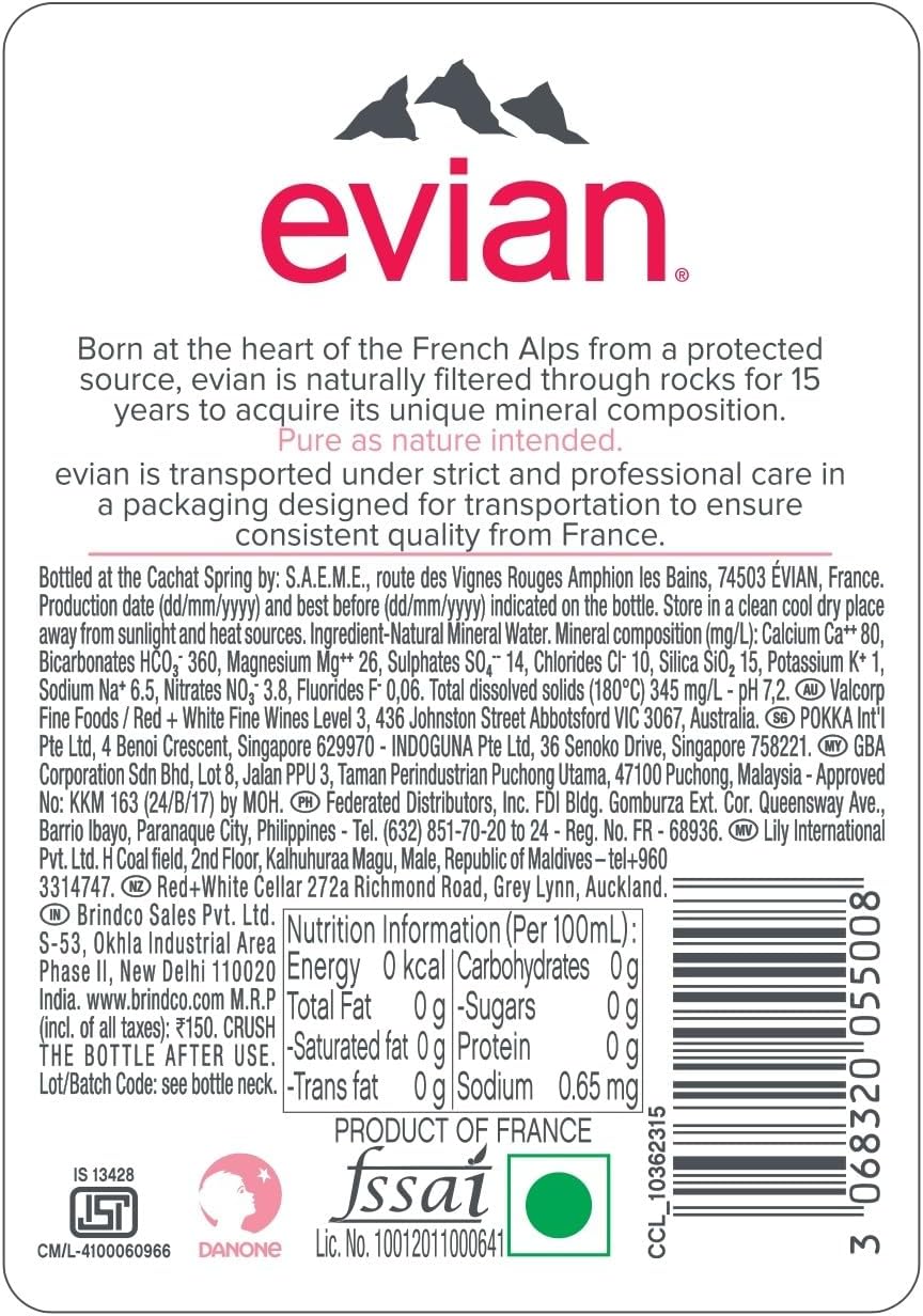 evian Still Mineral Water, 12 x 1 Litre
