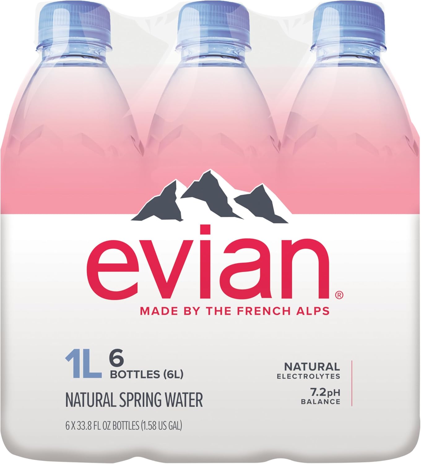 Evian Natural Spring Water, 1.0 Litre, 1000ml, 6-Count