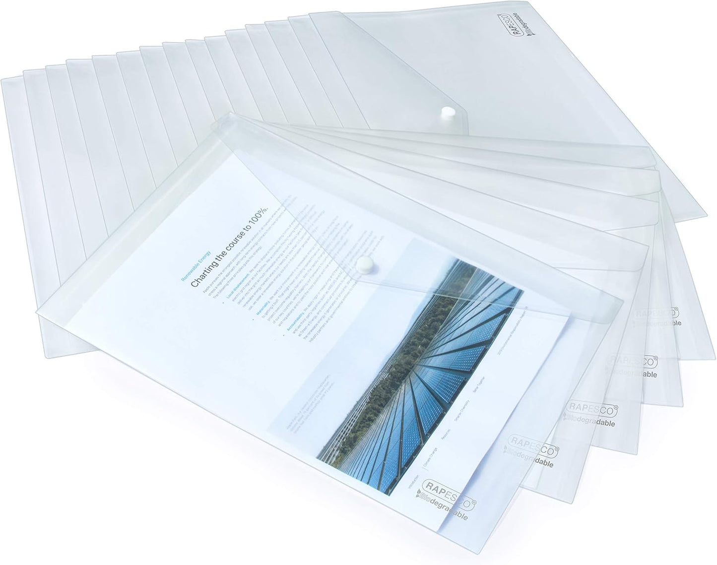 Rapesco 1587 ECO Popper Wallets, Foolscap / A4+, Clear Transparent, Pack of 20