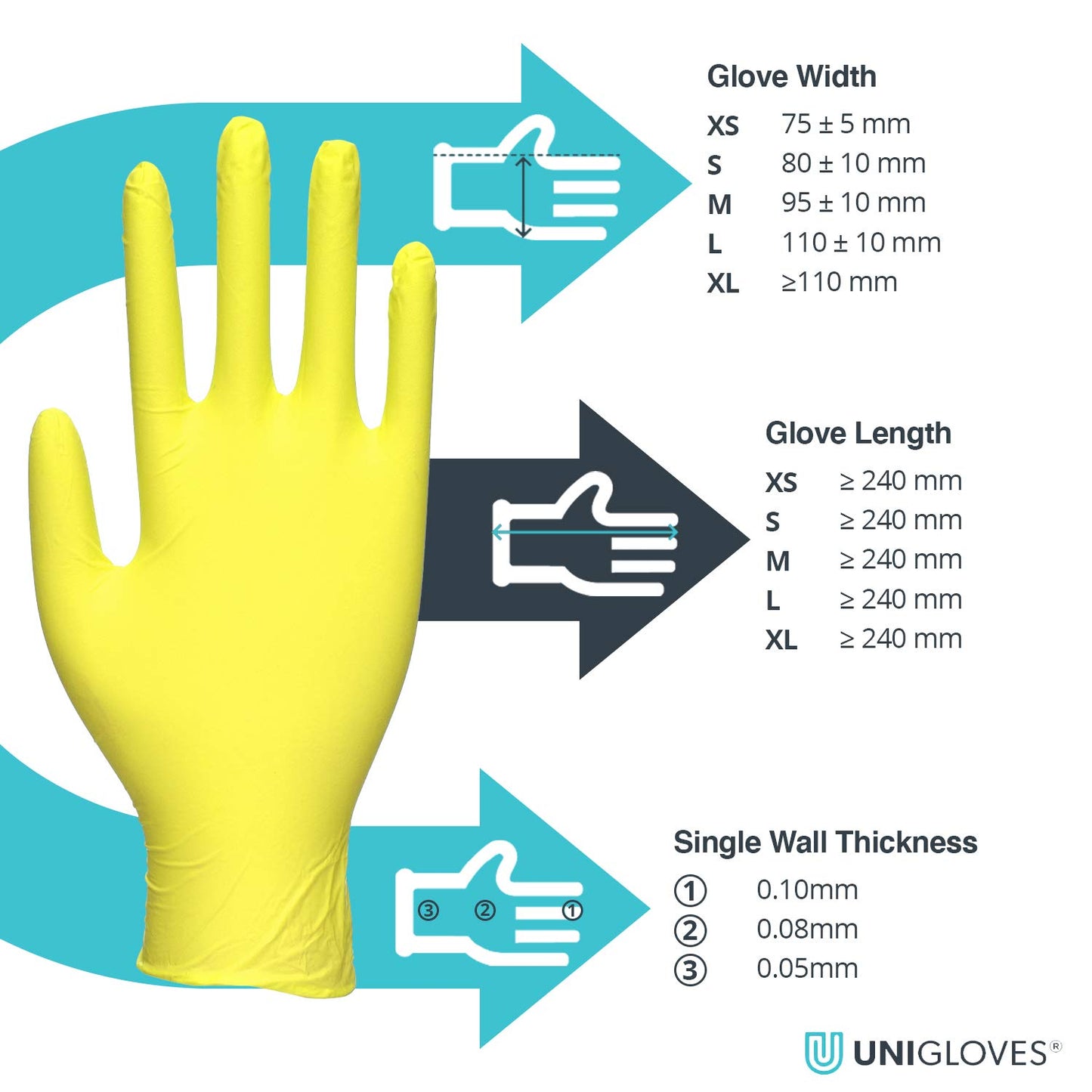 Unigloves Yellow Pearl Nitrile Examination Gloves - Multipurpose, Powder Free and Latex Free Disposable Gloves - Box of 100 Gloves, Yellow, Large (GP0114)