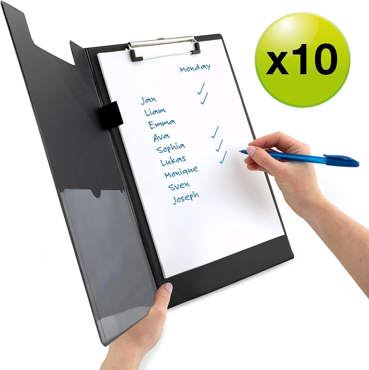 Rapesco 1520A Business Pack: 10 Fold Over Clipboards, A4+, Black