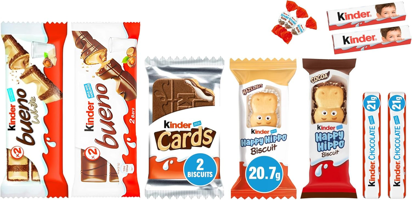 Kinder Chocolate Gift Box Hamper, Letter Box Friendly, Perfect for Presents, Surprises and Special Occasions, Kinder Bueno, Happy Hippo, Kinder Cards, Kinder Mini (Love)