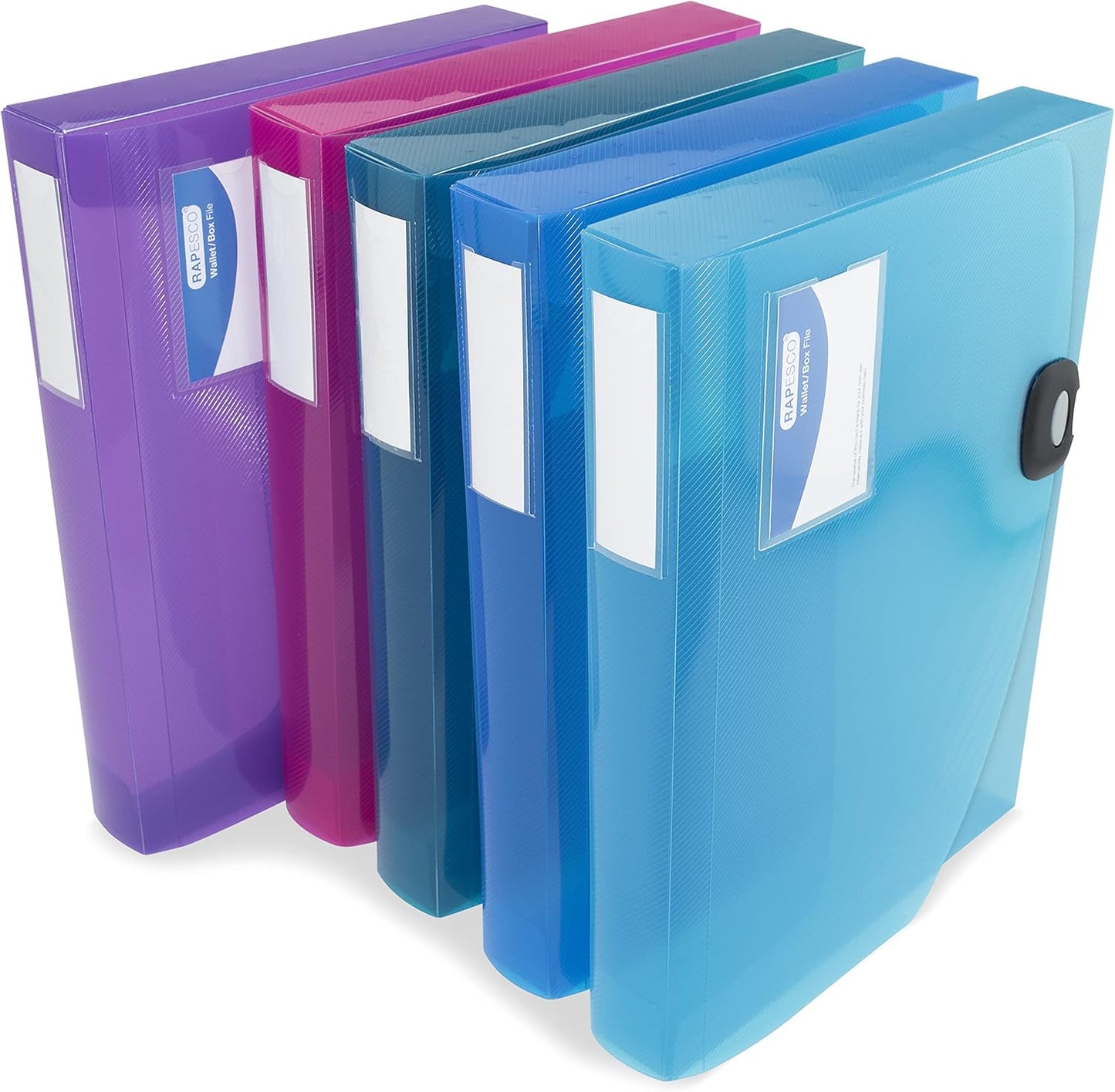 Rapesco 1690 Rigid Box File, 40 mm Spine, A4, Transparent Assorted Colours, Pack of 5