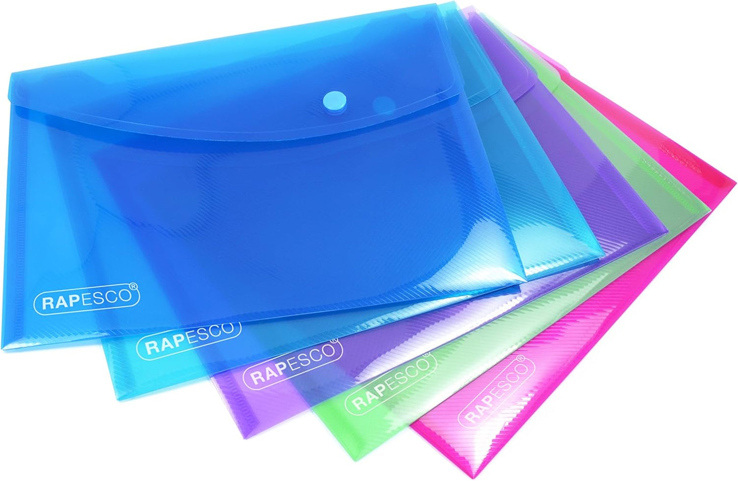 Rapesco 1495 Popper Wallets, A4+ / Foolscap, Assorted Transparent Colours, Pack of 50