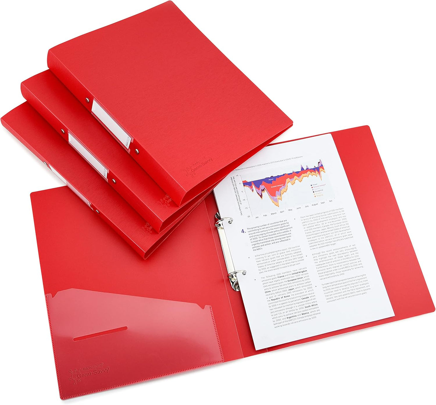 Rapesco 1661 2-Ring Binder with Antibacterial Protection, 35 mm Spine, A4, Red, Pack of 4