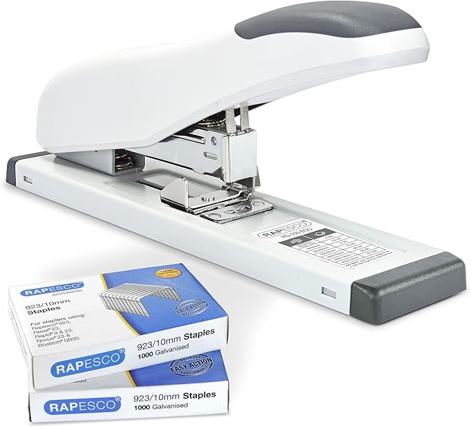 Rapesco 1391 ECO HD-100 Heavy-Duty Stapler with 2000 Type 923/10mm Staples, 100 Sheet Capacity, Soft White