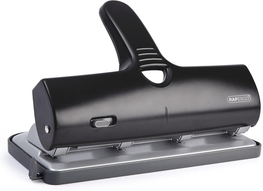 Rapesco 1293 Heavy Duty ALU 40 Metal 4-Hole Punch, 40 Sheet Capacity, Black
