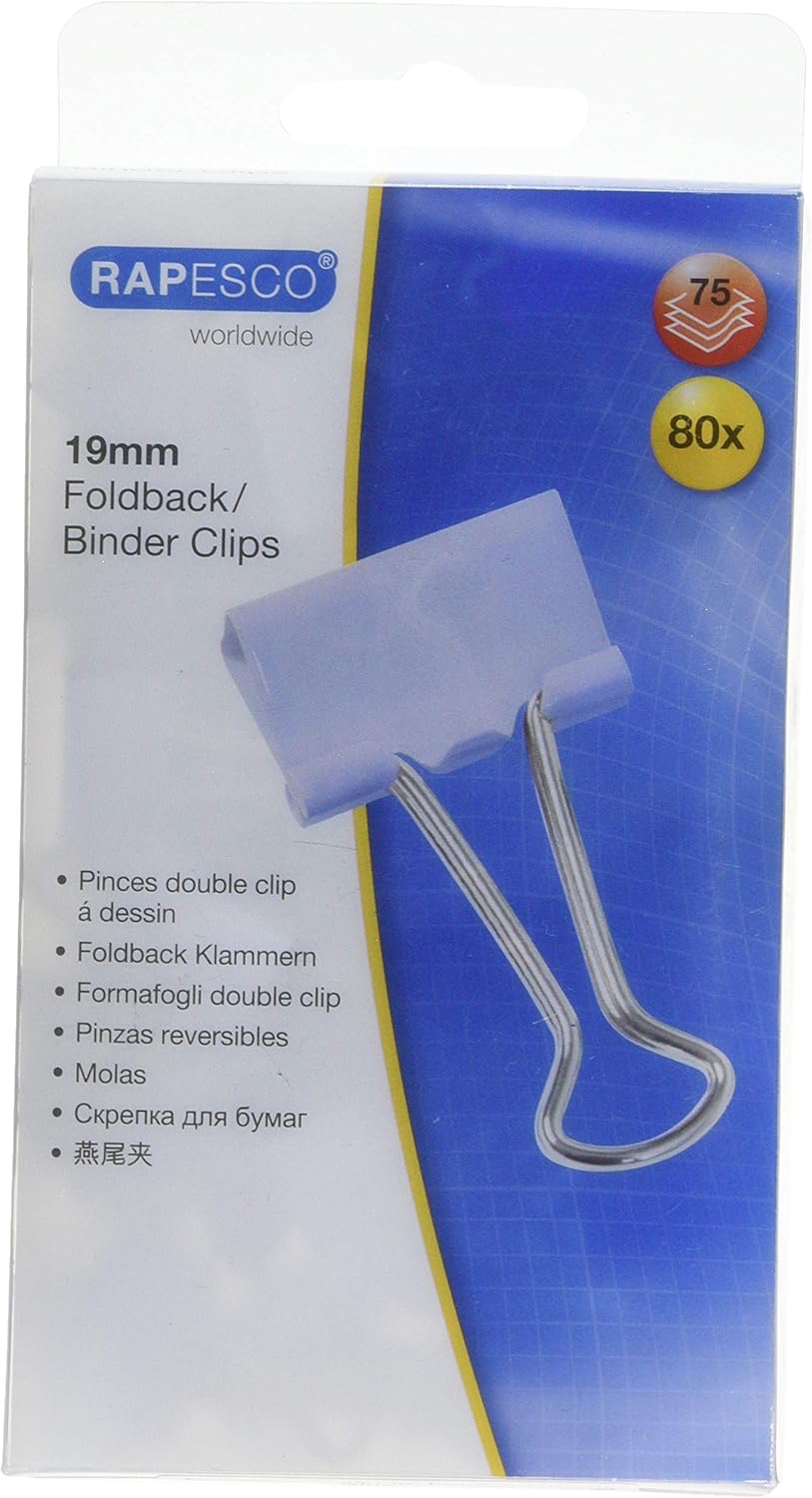 Rapesco 1490 19 mm Foldback Clips, Powder Blue, Pack of 80