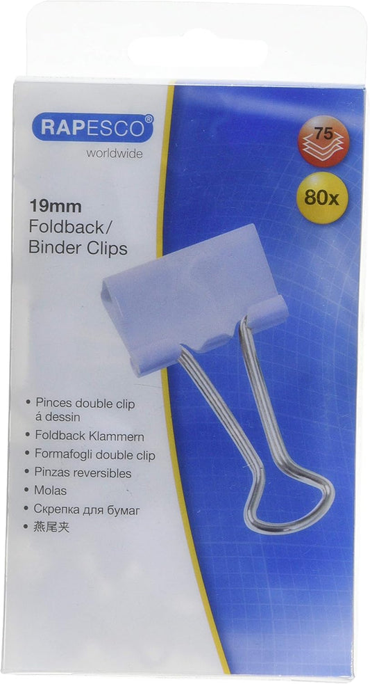Rapesco 1490 19 mm Foldback Clips, Powder Blue, Pack of 80