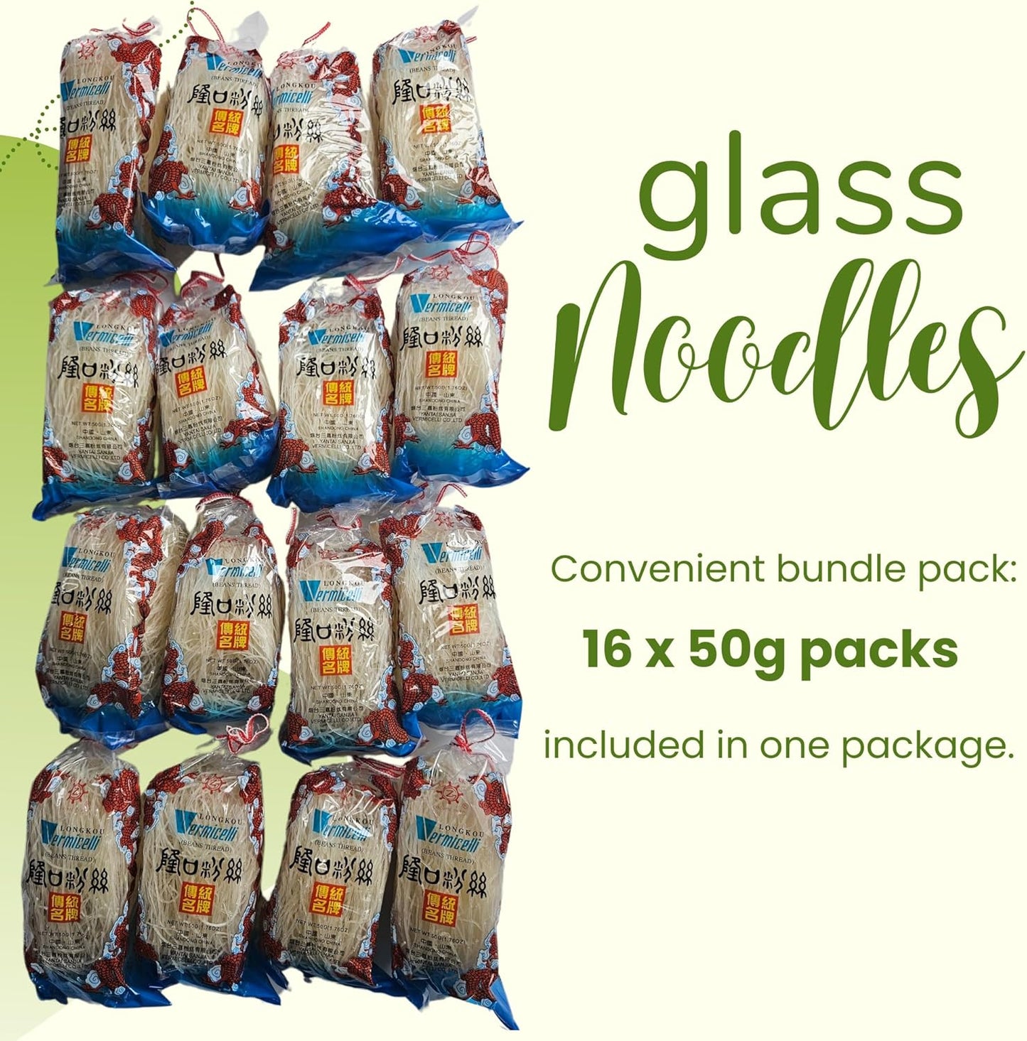 Vermicelli Glass Noodles 16 x 50g | Longkou Mung Beans Thread Vermicelli Noodles