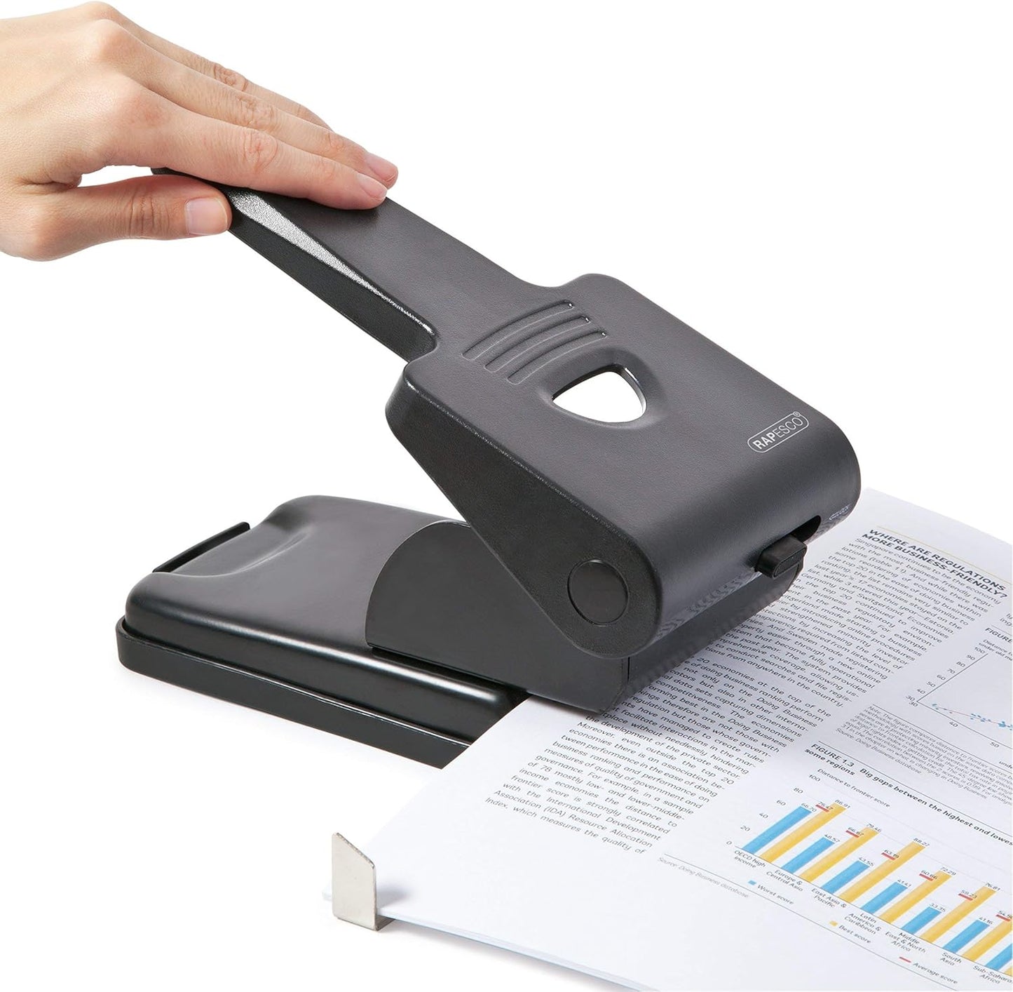 Rapesco 1015 Heavy Duty ALU 65 Metal 2-Hole Punch, 65 Sheet Capacity, Black