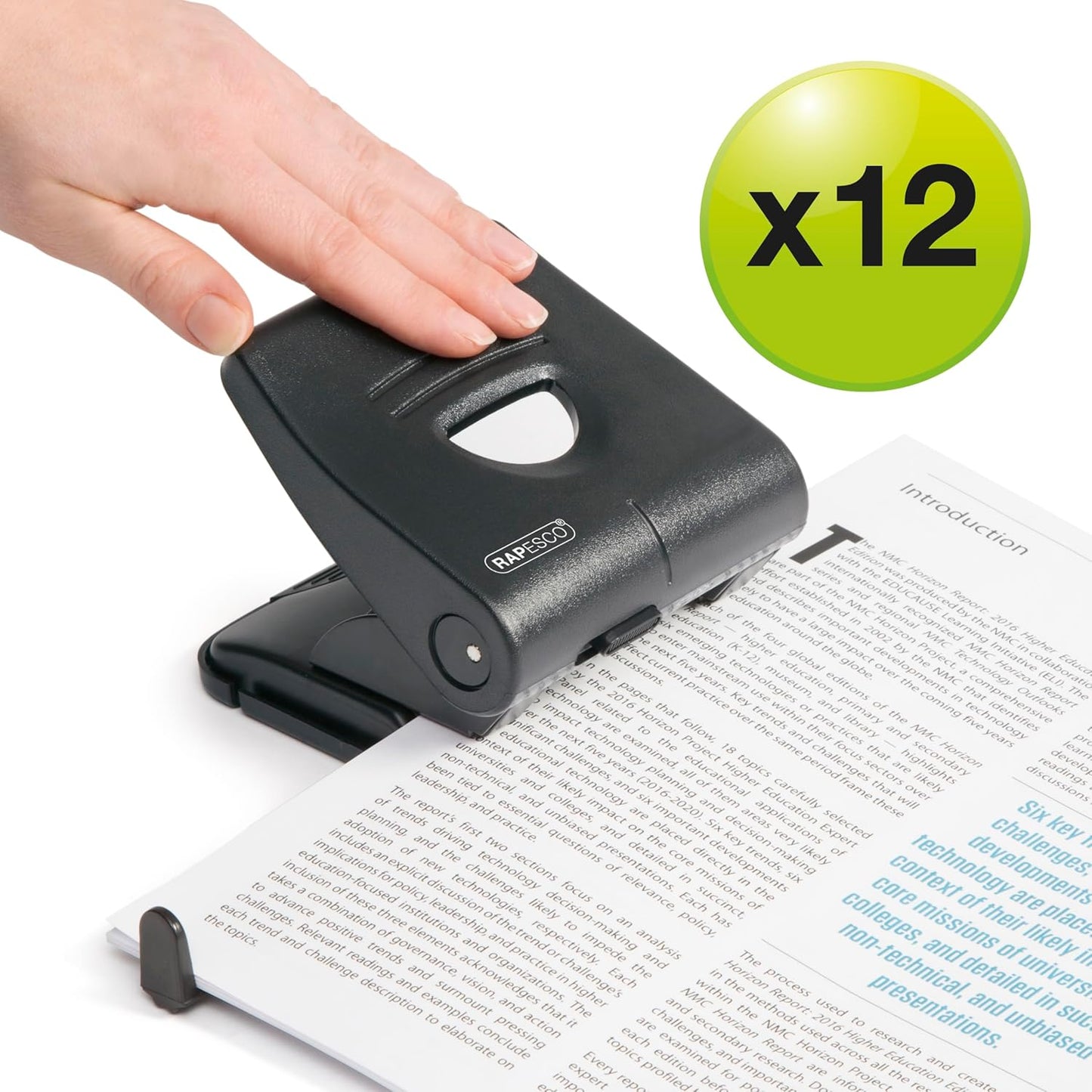 Rapesco PF827PB2T Business Pack: 827-P 2-Hole Punch, 30 Sheet Capacity, Black, Pack of 12
