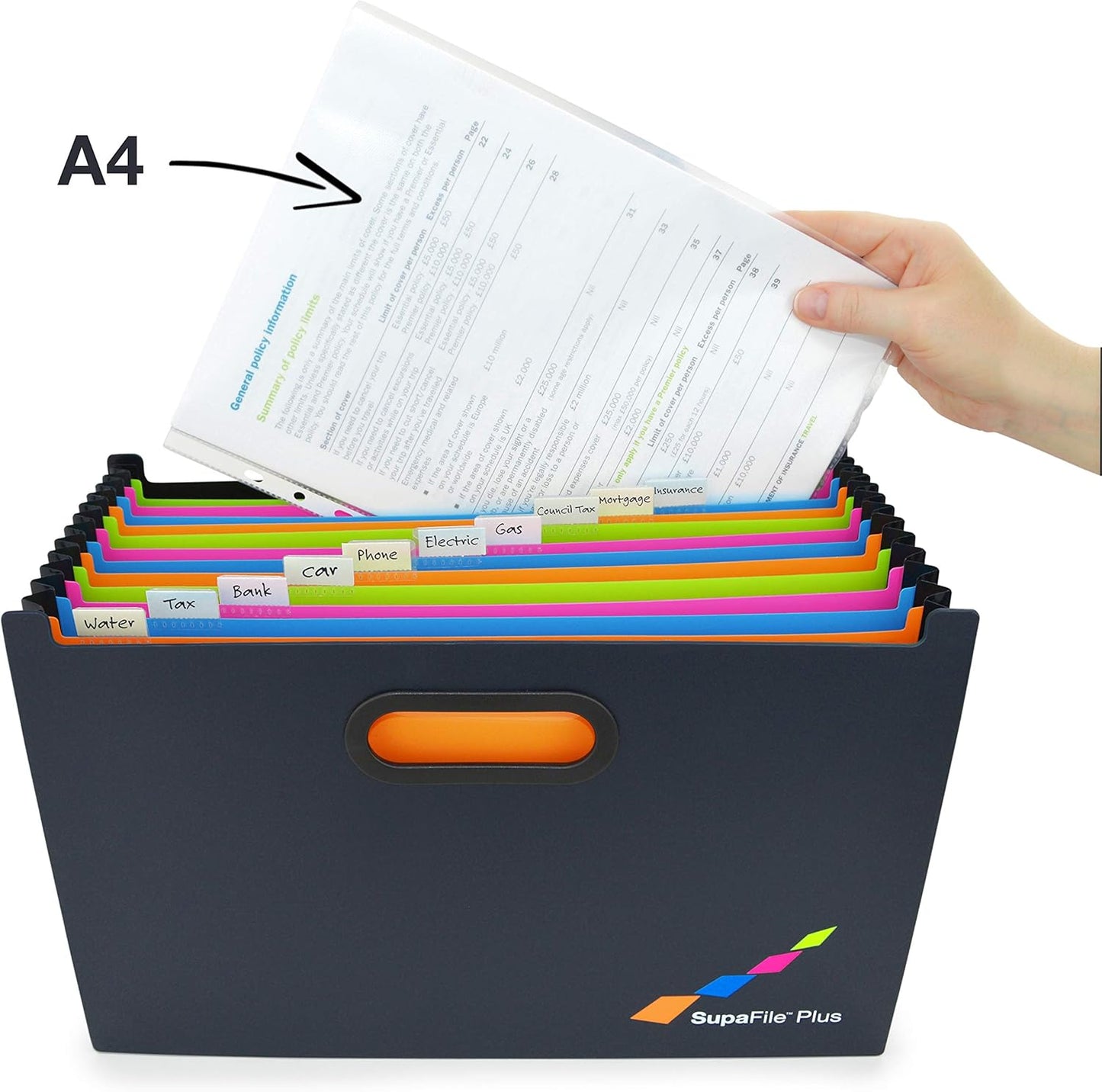 Rapesco 1489 Germ-Savvy Antibacterial, SupaFile A4 13-Part Landscape Desktop Expanding File with Multi-Coloured Dividers