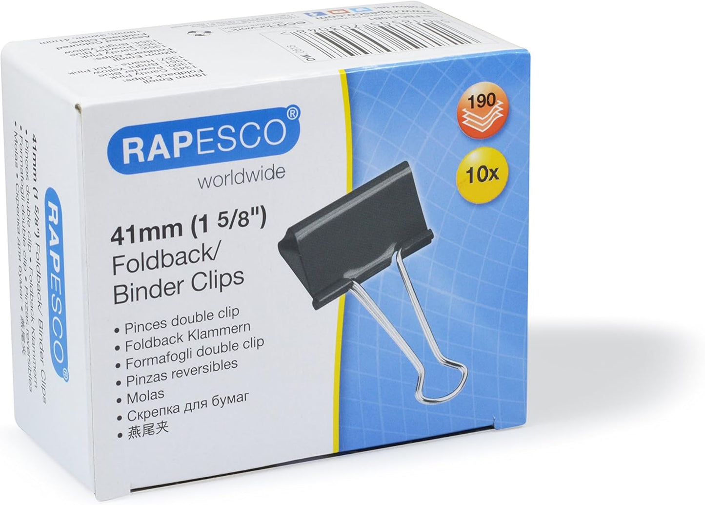 Rapesco FBC410B1 41 mm Foldback Clips, Black, Pack of 10