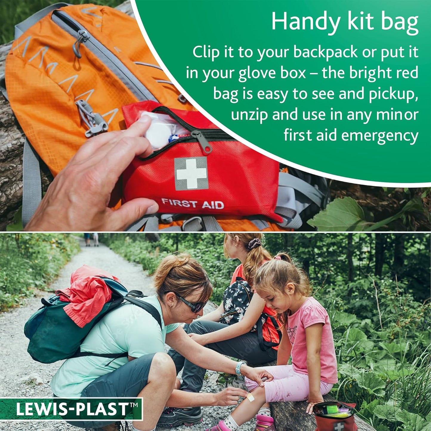 Lewis-Plast Premium 92 Piece First Aid Kit - Safety Essentials for Travel, Car, Home, Camping, Work, Hiking & Holiday Red , Small