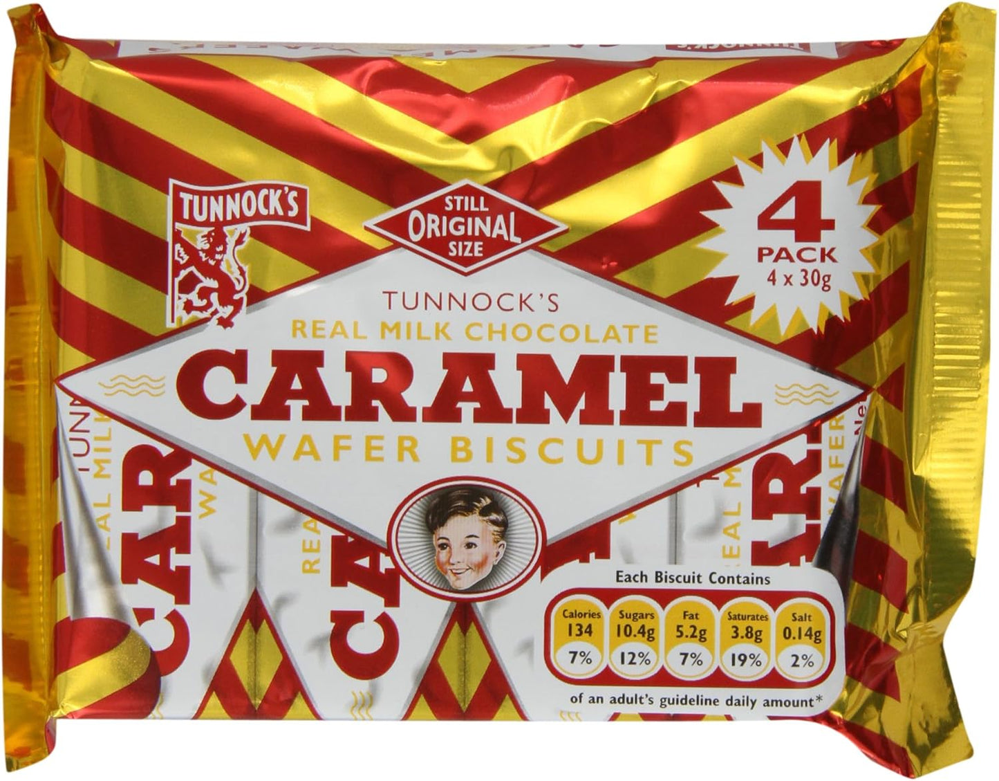 Tunnock's Real Milk Chocolate Caramel Wafer Biscuits 120 g (4 x 30g)
