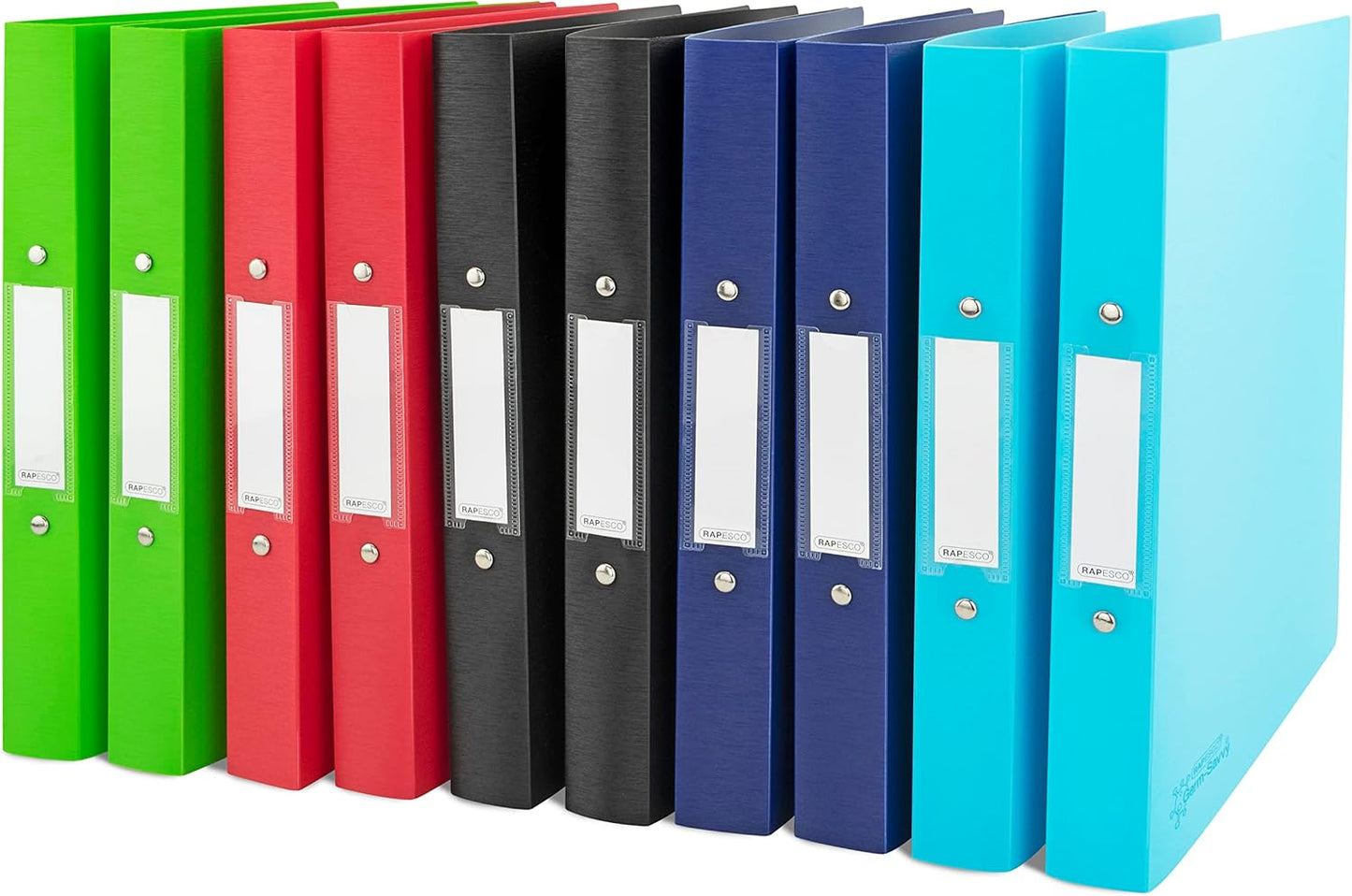 Rapesco 1720 2-Ring Binder with Antibacterial Protection, 35 mm Spine, A4, Assorted Colours, Pack of 10