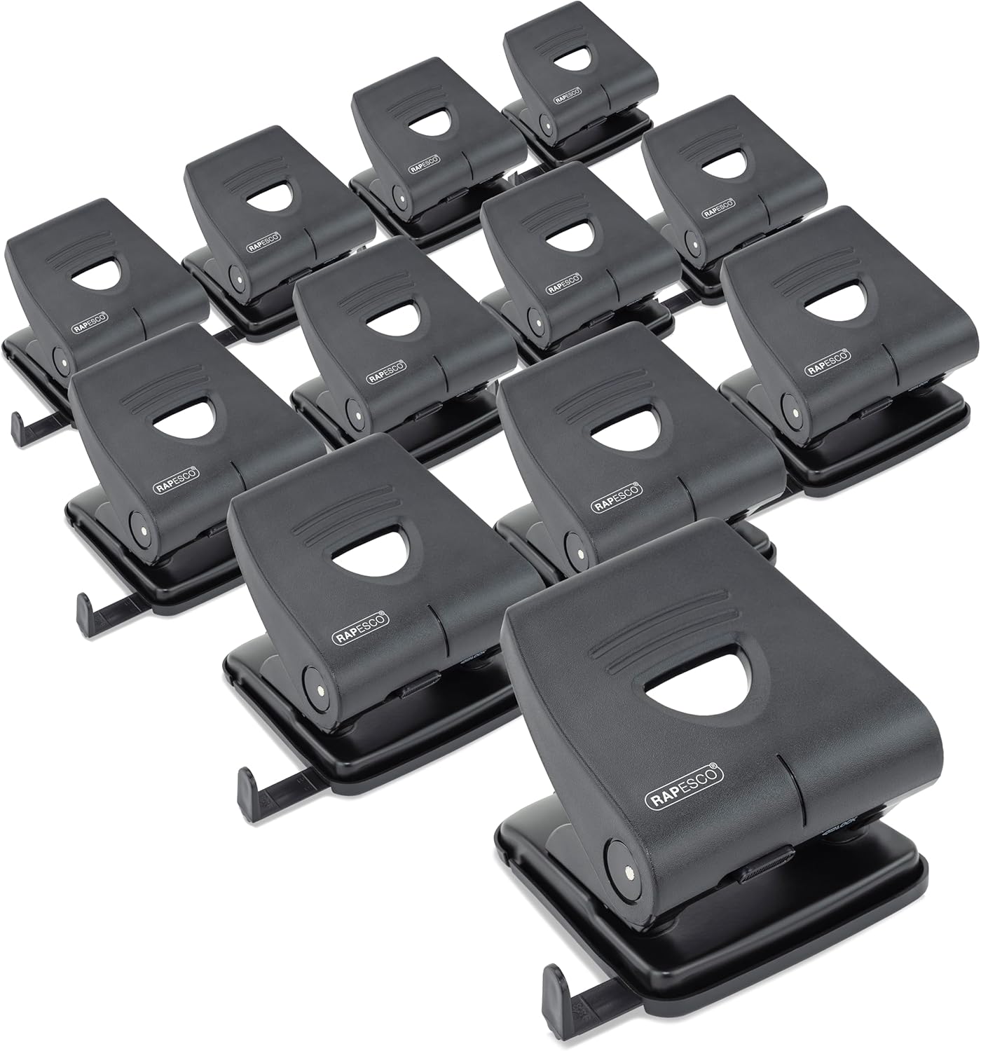 Rapesco PF827PB2T Business Pack: 827-P 2-Hole Punch, 30 Sheet Capacity, Black, Pack of 12