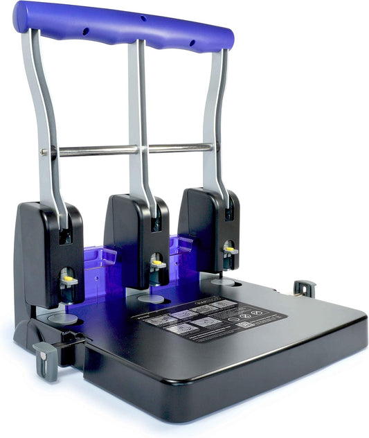 Rapesco 1272 P3100 High-Capacity 3-Hole Punch, 100 Sheet Capacity, Black and Purple