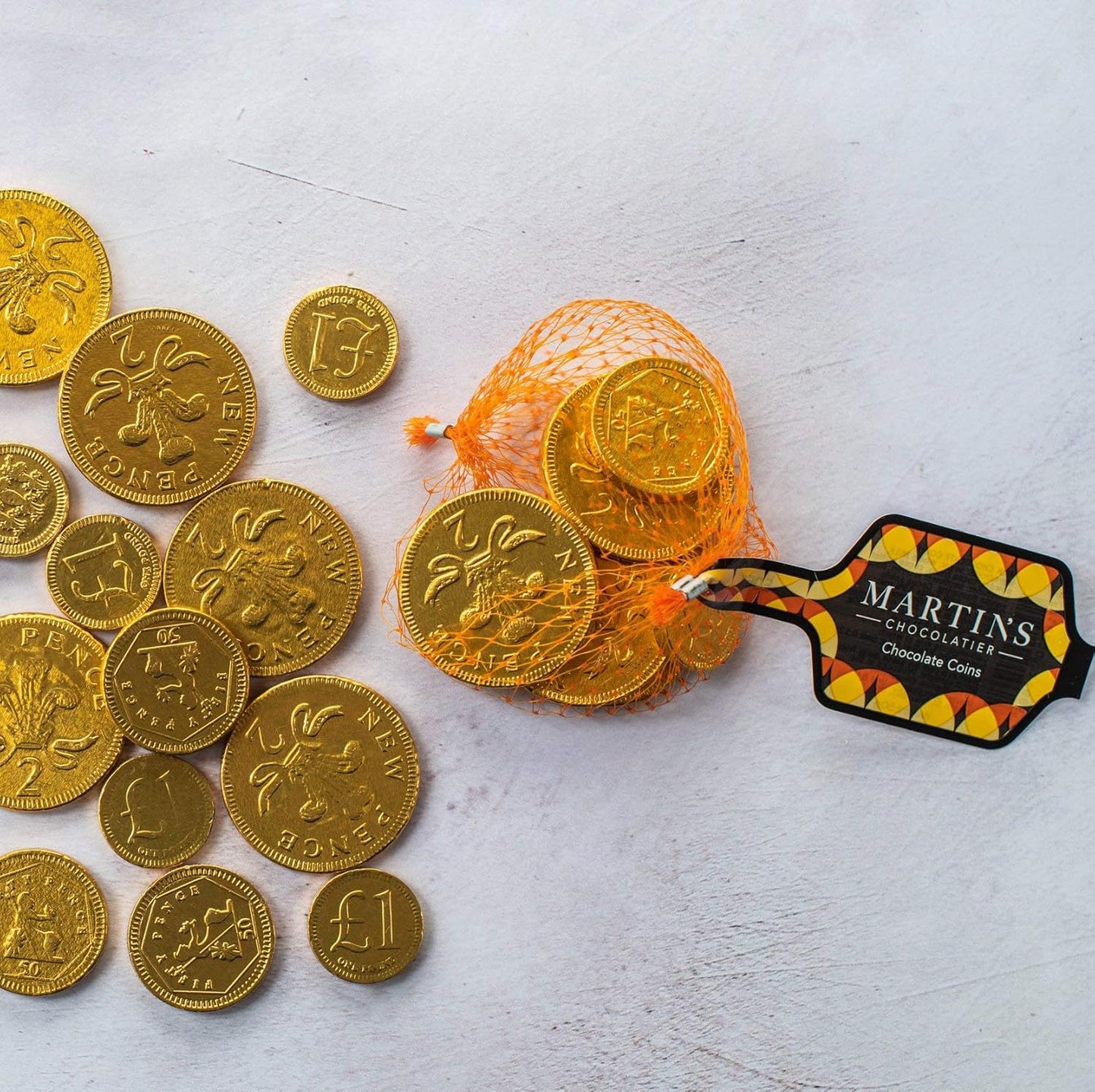Martins Chocolatier Chocolate Coins (5 Nets) | Net of Milk Chocolate Coins | Belgian Chocolate Gift