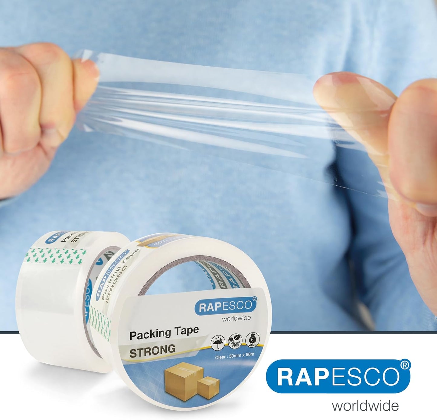 Rapesco 1751 Strong Packing Tape 50mm x 60m, Clear, Pack of 3