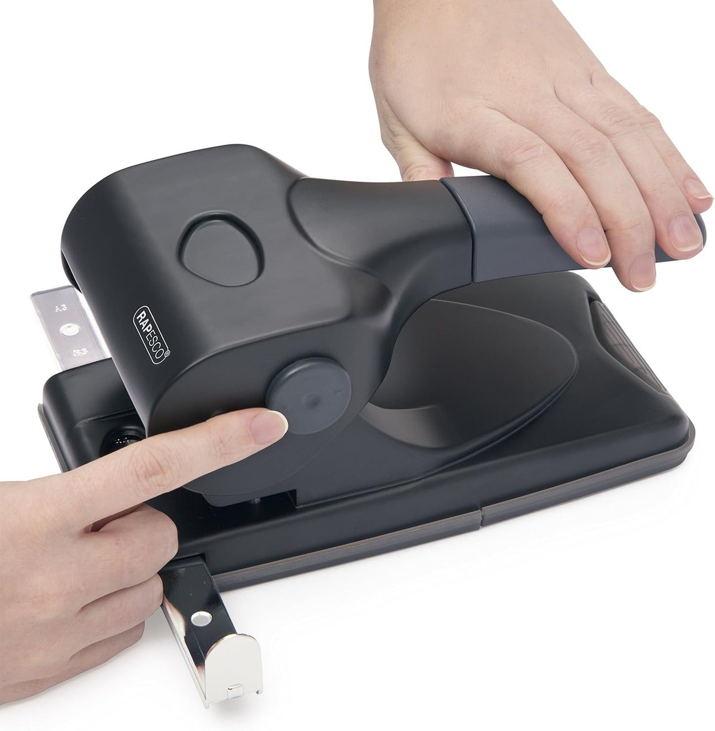 Rapesco 1015 Heavy Duty ALU 65 Metal 2-Hole Punch, 65 Sheet Capacity, Black