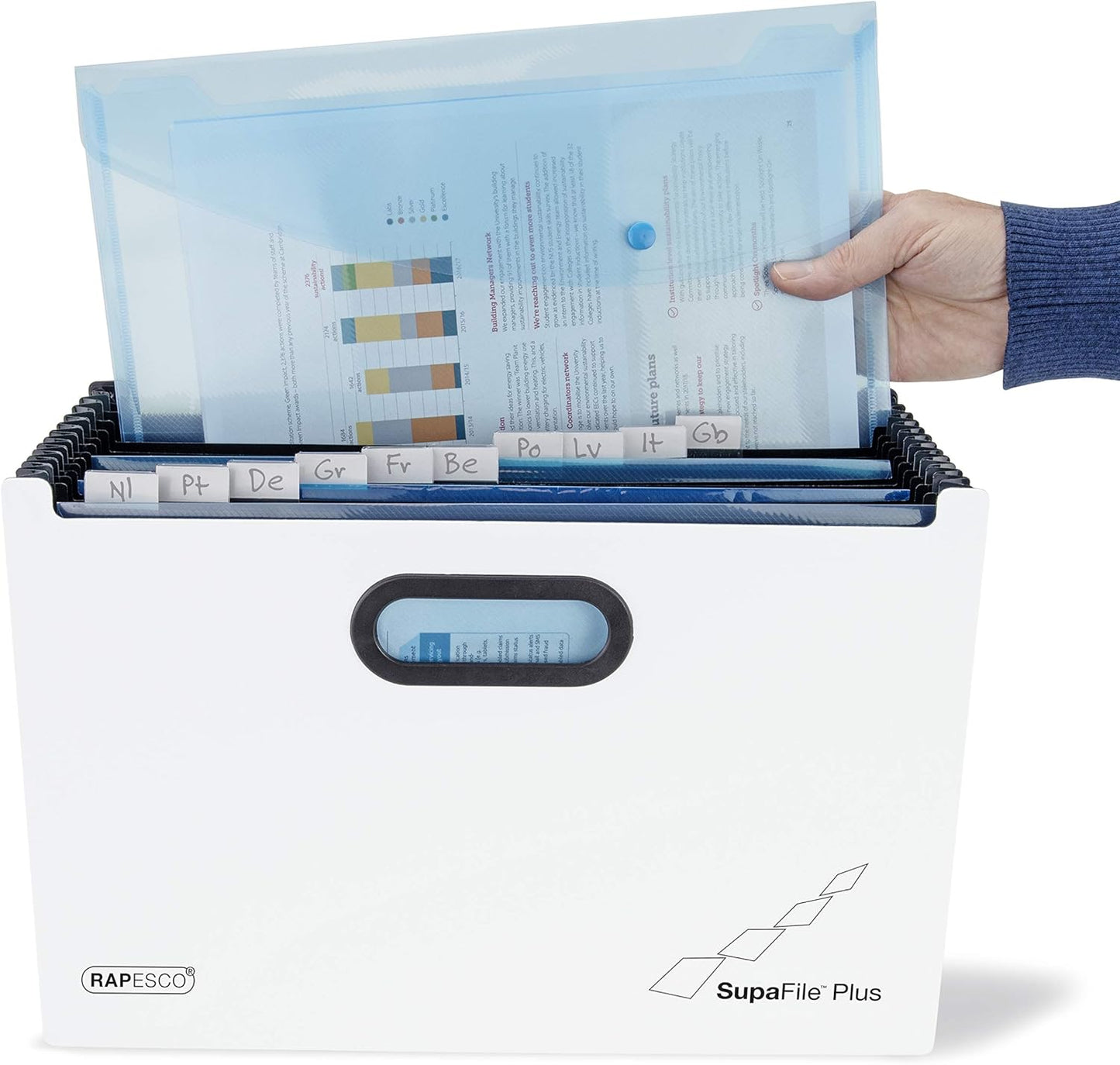 Rapesco 1624 SupaFile Plus 13-Part Landscape A4+ Expanding File, White/Black