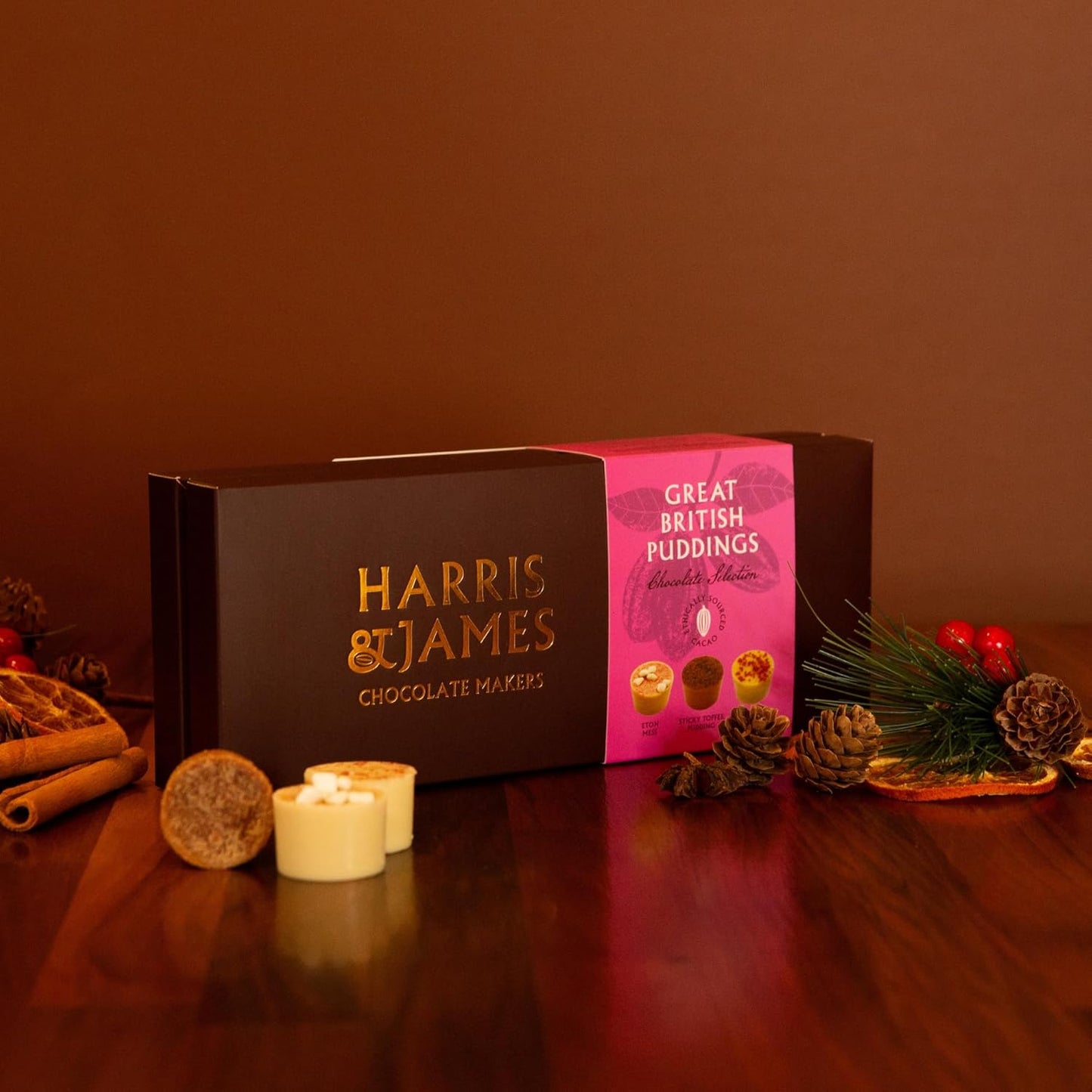 Harris & James Great British Puddings 12 Piece Chocolate Selection Box. Handmade Luxury Chocolates From Bean To Bar. Raspberry Eton Mess, Sticky Toffee & English Trifle Chocolate (180g)