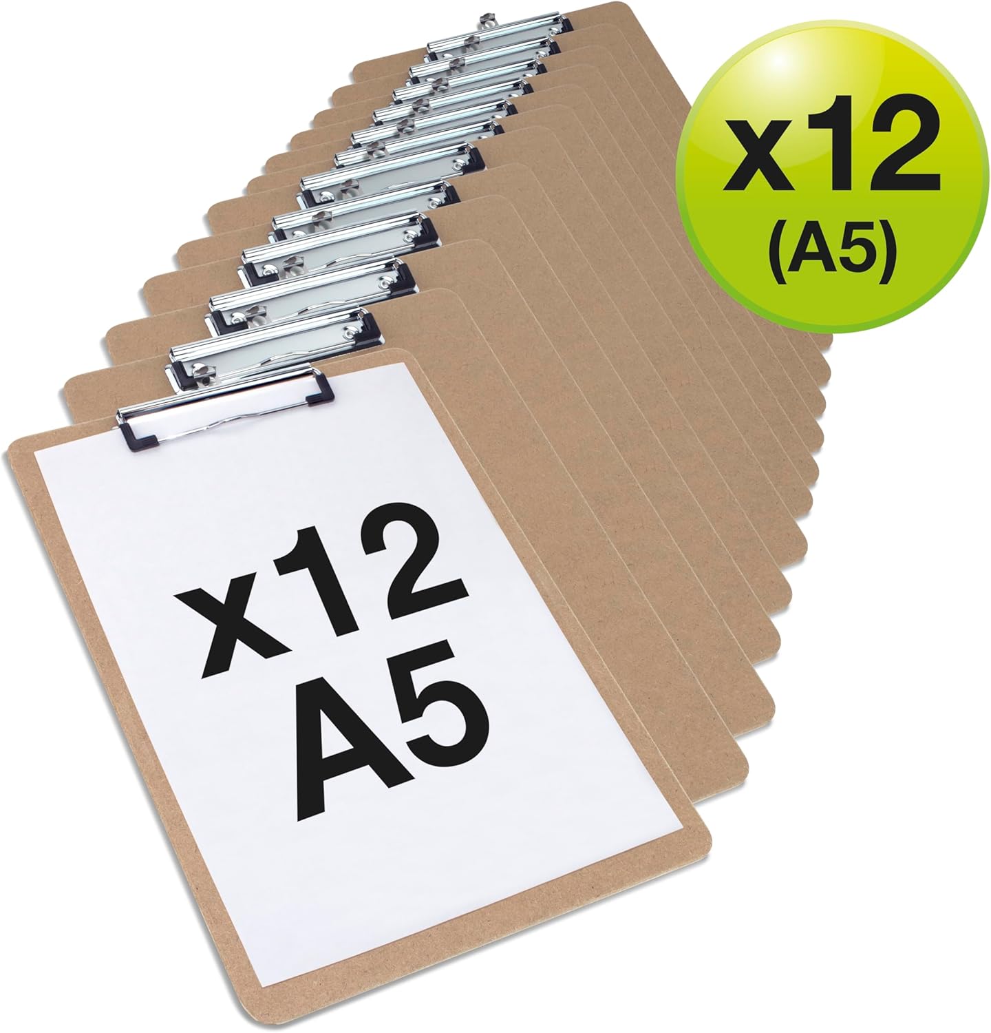 Rapesco 1608 Business Pack: 12 Standard Hardboard Clipboards, A5, Brown