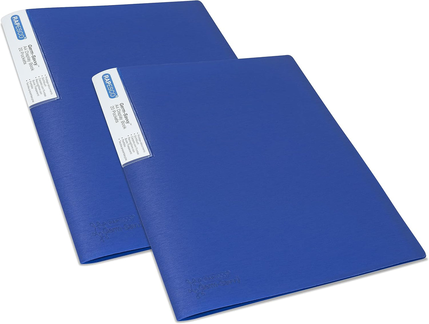Rapesco 1673 Presentation Folder with Antibacterial Protection, 20 Pockets, A4, Blue, Pack of 2
