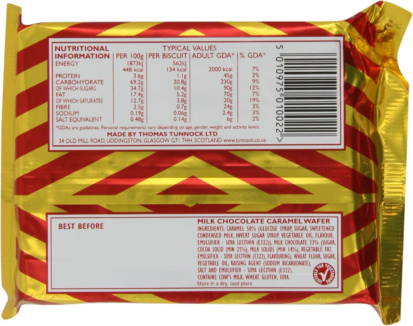 Tunnock's Real Milk Chocolate Caramel Wafer Biscuits 120 g (4 x 30g)