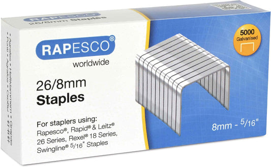 Rapesco S11880Z3 26/8 mm Galvanised Staples, Box of 5000