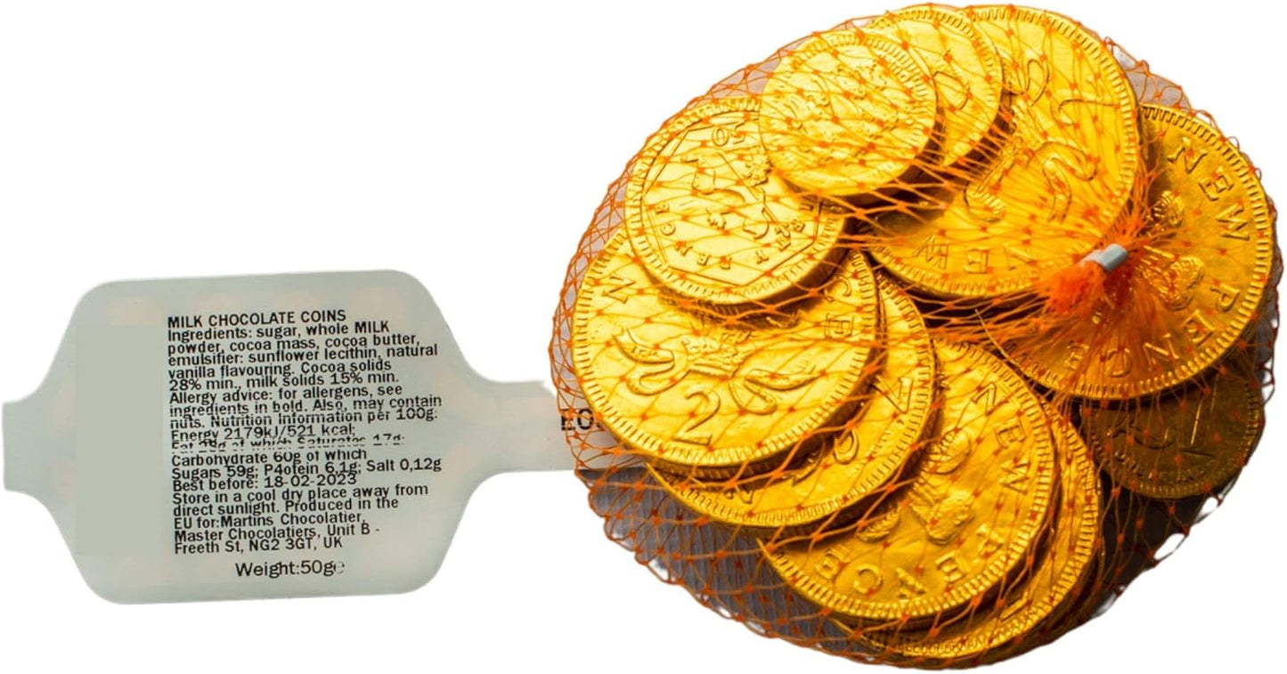 Martins Chocolatier Chocolate Coins (5 Nets) | Net of Milk Chocolate Coins | Belgian Chocolate Gift