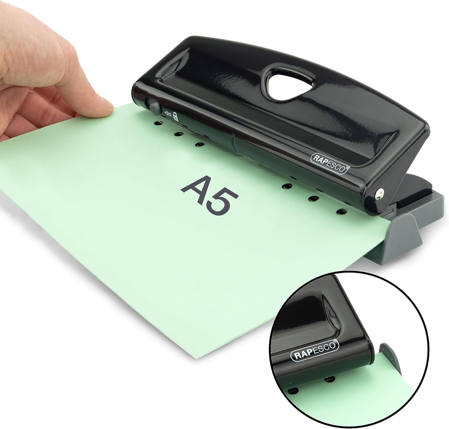 Rapesco 1725 Adjustable 6-Hole Punch, 9 Sheet Capacity, Black