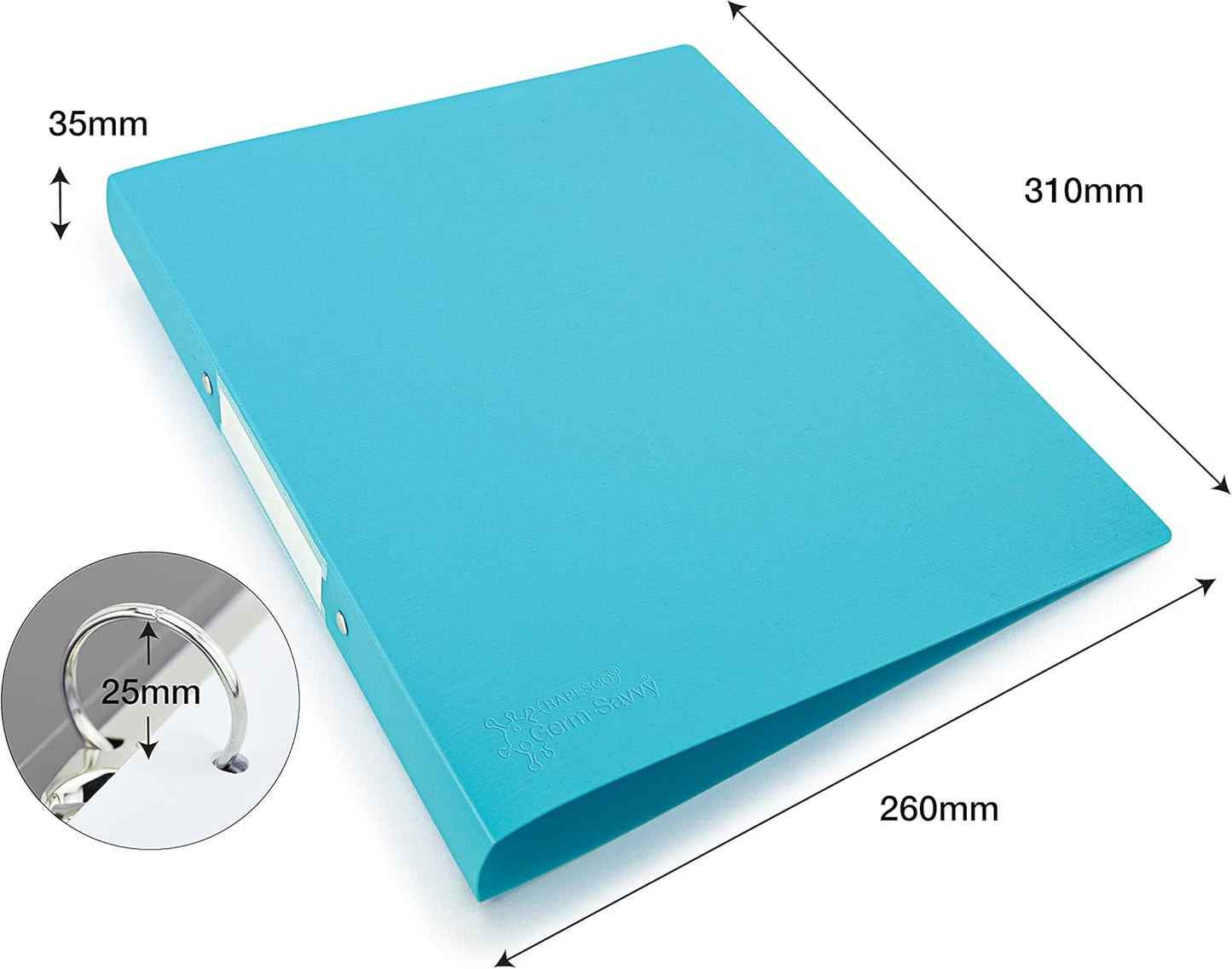 Rapesco 1664 2-Ring Binder with Antibacterial Protection, 35 mm Spine, A4, Aqua, Pack of 4