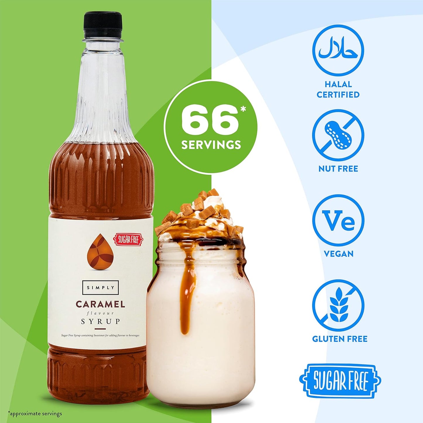 Simply Sugar Free Caramel Syrup, Low Calorie, Vegan & Nut Free Flavoured Syrup for Coffee, Cocktails & Baking (1 Litre)