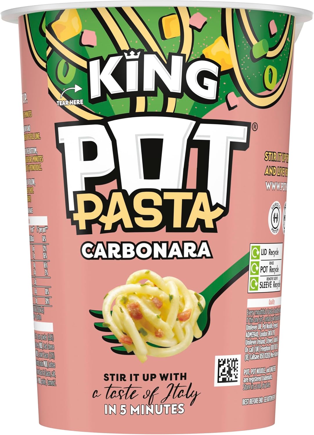 Pot Pasta King Creamy Carbonara instant hot snack from the nation's favourite instant noodle brand* quick snacks for when you need filling up 8x 69 g