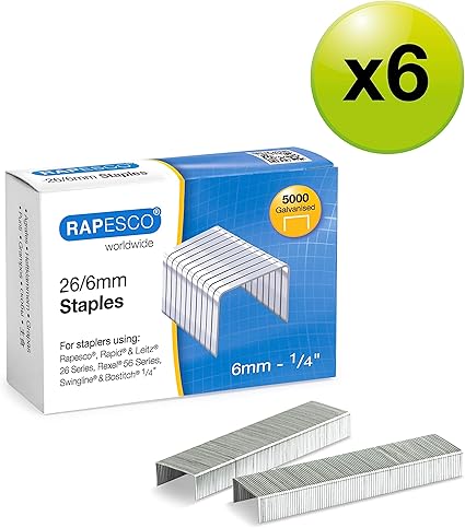 Rapesco 1735 Business Pack: 26/6mm (No.56) Galvanised Staples, 6 Boxes of 5000