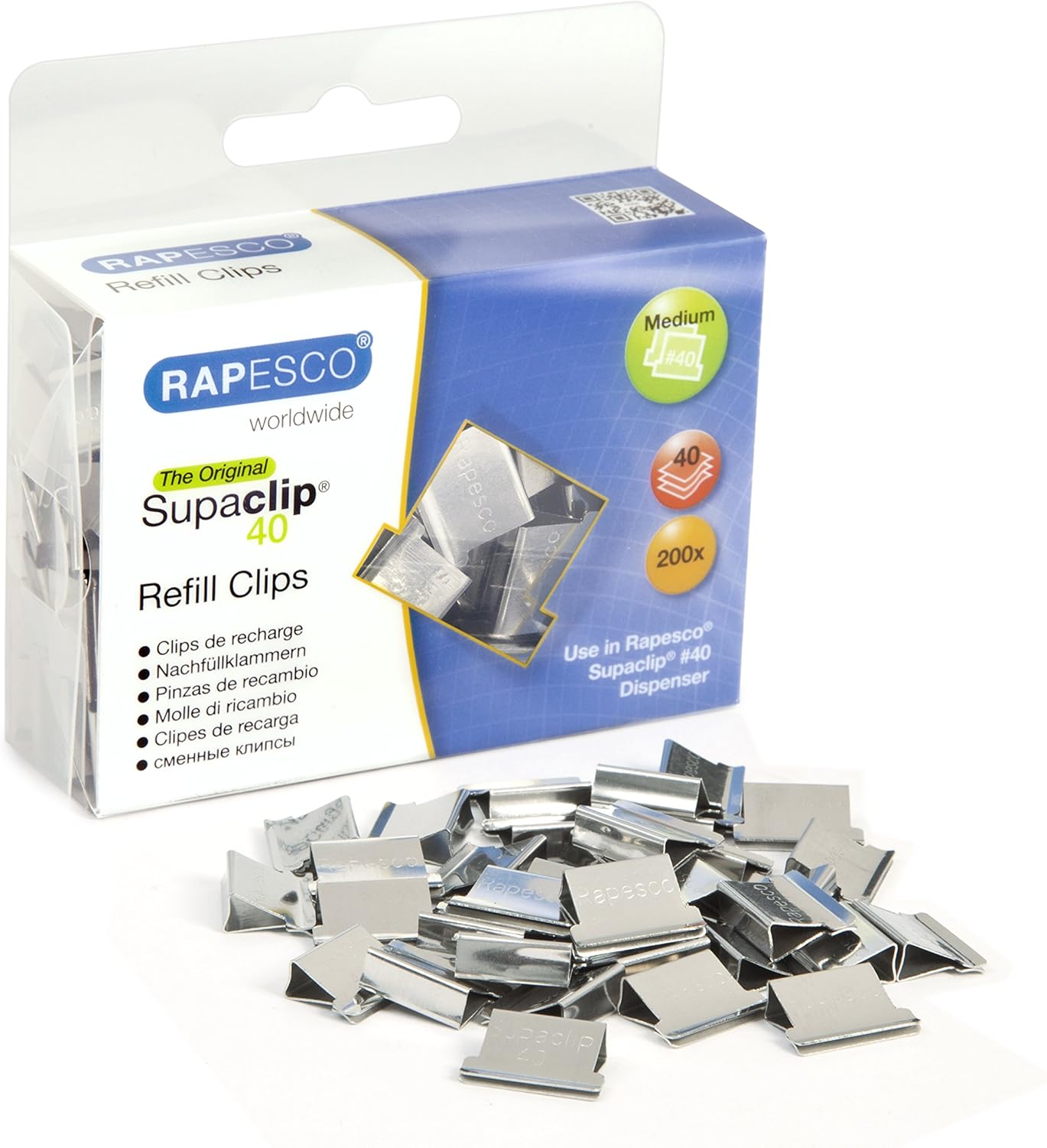 Rapesco CP20040S Supaclip 40 Stainless Steel Refill Clips, Pack of 200